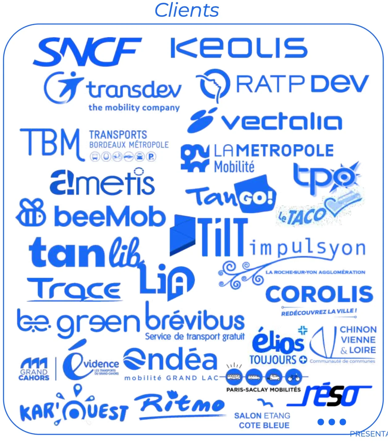 Transit operators using Webreathe 2FLOW — SNCF, KEOLIS, RATP DEV, Transdev, Vectalia