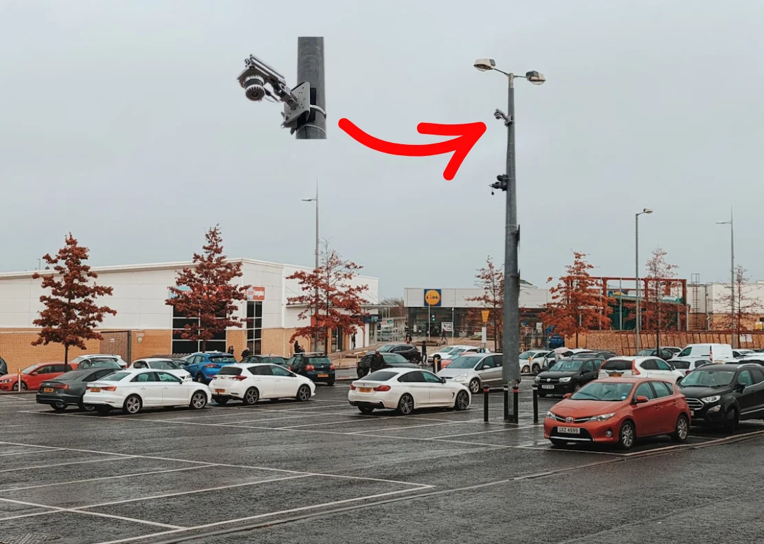 LiDAR sensor mounted overhead at parking facility entrance — monitoring multiple lanes simultaneously without roadway installation