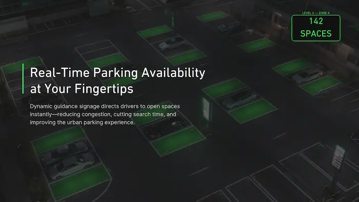 Dynamic parking guidance signage showing real-time available spaces — driven by LiDAR vehicle counting accuracy